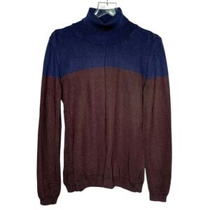 Piazza Sempione L Womens Colorblock Knit Turtleneck Sweater Navy Brown